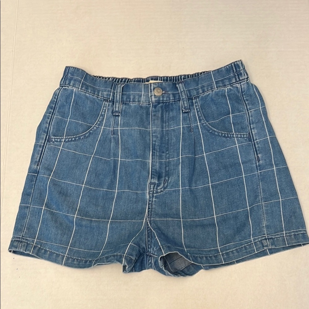 Madewell Blue Windowpane Denim Jean Shorts